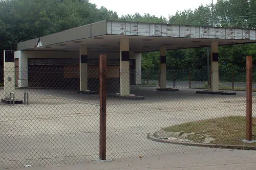 A derelict fuel station